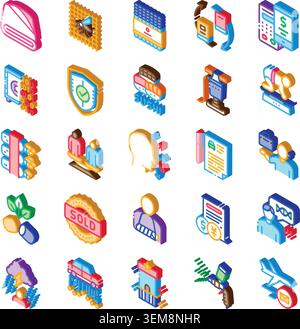 Collection of diverse isometric icons representing services Stock Vector