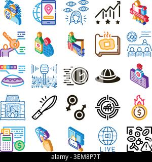 Collection of isometric icons with various concepts Stock Vector