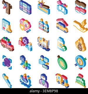 Collection of isometric icons representing various business concepts Stock Vector
