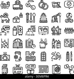 Diverse outline icons set representing business and lifestyle Stock Vector