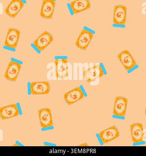 seamless pattern fruit jam jar cartoon vector Stock Vector