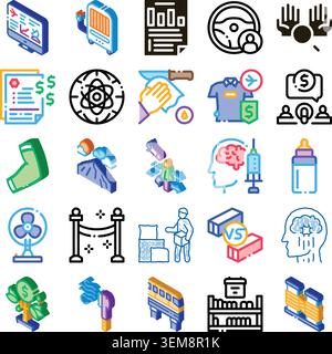 Collection of isometric icons for various concepts Stock Vector
