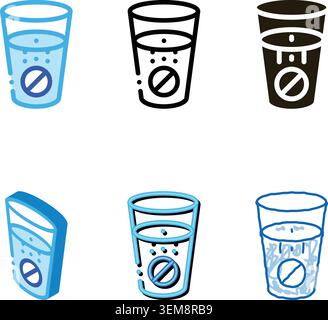 glass of water for taking pills supplements icon vector styleset Stock Vector