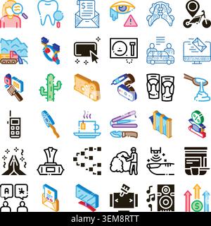 Diverse vector isometric icons set depicting various concepts Stock Vector
