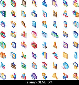 Isometric icon collection representing business and technology concepts Stock Vector