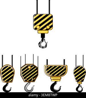 Lifting hooks set for construction and industry Stock Vector