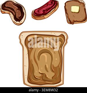Breakfast toasts with various spreads illustration Stock Vector