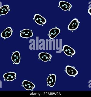 seamless pattern Cute robot head with glowing x eyes and smile Stock Vector