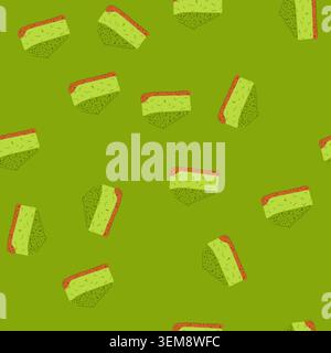 seamless pattern slice of matcha cheesecake dessert with crumb crust Stock Vector