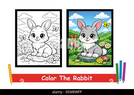 Coloring book or Coloring page for kids. Rabbit vector illustration ...