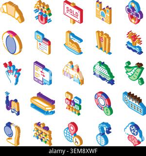 Isometric icons presenting travel business lifestyle concepts Stock Vector