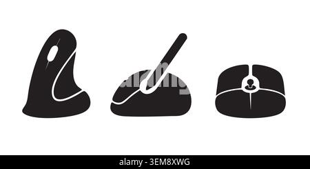 Black Silhouette Set of Vertical and Trackball Ergonomic Mice Stock Vector