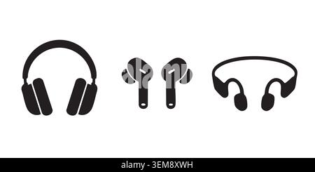 Black Silhouette Set of Headphones and Earphones Stock Vector