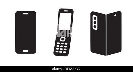 Black Silhouette Set of Mobile Phones and Devices Stock Vector