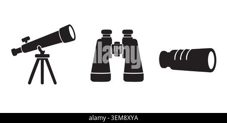 Black Silhouette Set of Optical and Viewing Instruments Stock Vector