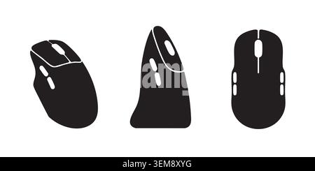 Black Silhouette Set of Ergonomic and Gaming Computer Mice Stock Vector