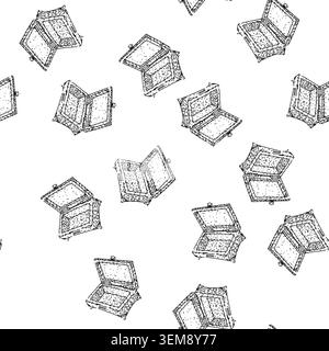 seamless pattern Open empty jewelry casket line art illustration Stock Vector