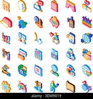Isometric icons collection illustrating global digital concepts Stock Vector