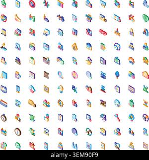 Isometric icon collection representing business and technology concepts Stock Vector