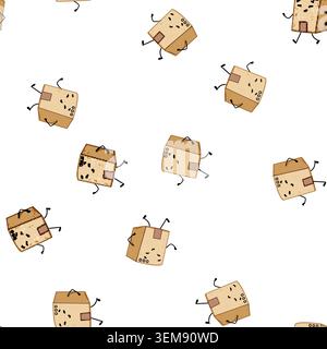 pattern carton cardboard box character cartoon vector Stock Vector