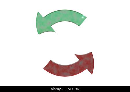 3d render of green and red circular arrows isolated on white background with copy space Stock Photo