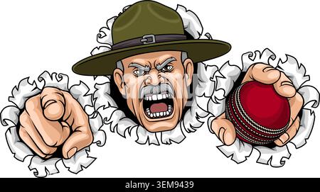 Drill Instructor Sergeant Bootcamp Cricket Mascot Stock Vector