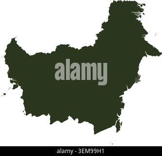 Solid dark silhouette vector map of Kalimantan (Indonesian Borneo) blank isolated shape Stock Vector