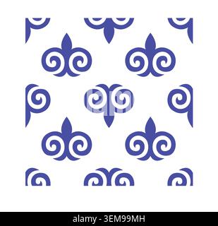 Traditional Kyrgyz ornament seamless pattern with blue folk inverted motif and central asian nomad element on white for notebook cover art Stock Vector