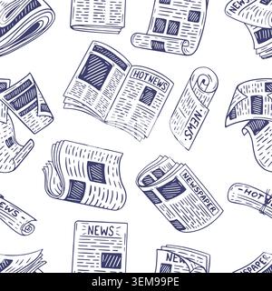 Doodle newspapers seamless pattern. Breaking news, paper information sheets. Magazines and periodic, pressa print template, neoteric vector background Stock Vector