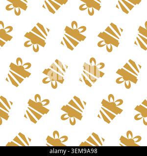 Repeated pattern of gold gift boxes with bows. Vector illustration Stock Vector