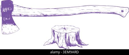 Axe and Tree Stump Illustration Stock Vector