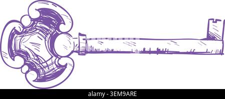 Ornate Skeleton Key Hand-Drawn Illustration Stock Vector