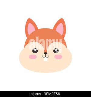 Cute Kawaii Squirrel Face Flat Vector Illustration on White Background Stock Vector