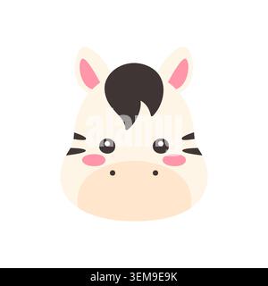 Cute Kawaii Zebra Face Flat Vector Illustration on White Background Stock Vector