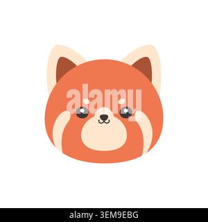 Cute Kawaii Red Panda Face Flat Vector Illustration on White Background Stock Vector