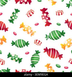 Candies seamless pattern. Sweet candy, lollipops, gummy, jelly bobs. Sugar dessert, colorful print for wrapping, fabric, birthday, christmas holidays Stock Vector