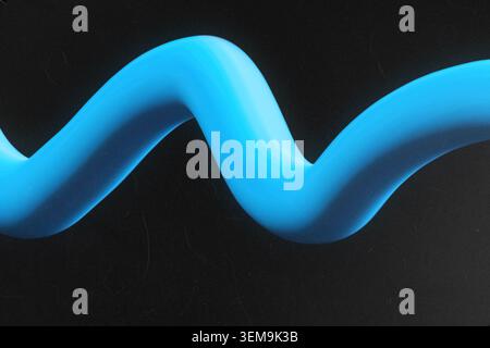 Flowing 3d blue wavy tube on a black grainy background Stock Photo