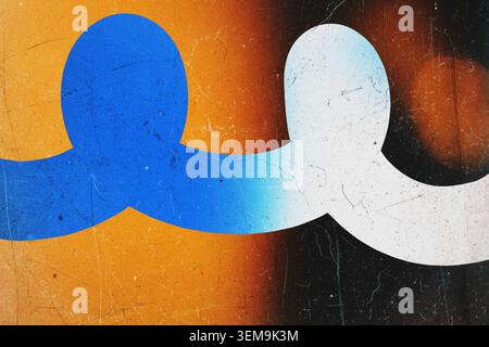 Retro graphic wave in blue and white on orange background with dust and scratches Stock Photo