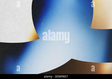 Modern abstract geometric design with blue gradient white and gold overlapping shapes on grainy texture Stock Photo