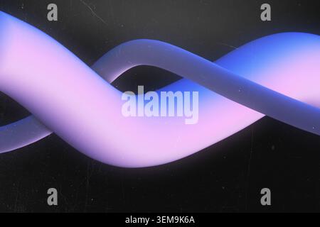 Abstract 3d rendering of neon purple and blue wavy tubular shapes on dark textured background Stock Photo