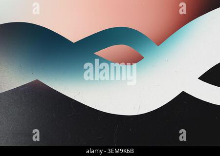 Abstract geometric background with wavy colorful ribbons and vintage distressed texture Stock Photo