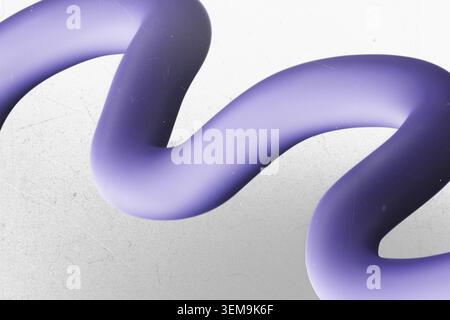 Abstract 3d rendering of purple wavy tubular shape on white textured background with scratches Stock Photo
