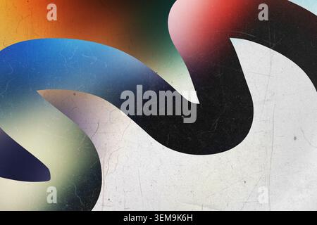 Abstract colorful wavy 3d shapes with gradient blur and grunge texture overlay Stock Photo