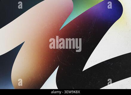 Abstract colorful gradient shapes with vintage grainy film texture on dark background Stock Photo
