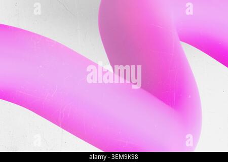 Abstract 3D rendering of a vibrant pink wavy tube over a grainy white background Stock Photo