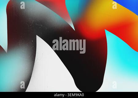 Abstract composition featuring organic black shape and colorful light bokeh Stock Photo
