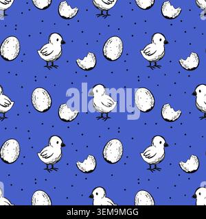 Farm Chick Eggs Seamless Pattern Chick Eggs Dots Chicken Animal Rustic Doodle Livestock Vector Stock Vector