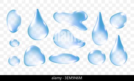 Water Drop Realistic Set Glossy Liquid Rain Droplet 3D Glossy Rain Vector Stock Vector