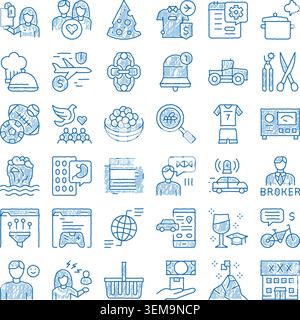 Abstract doodle icons representing various concepts and themes Stock Vector