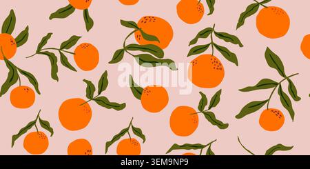 oranges fruits seamless pattern with leaves. Vector illustration Stock Vector